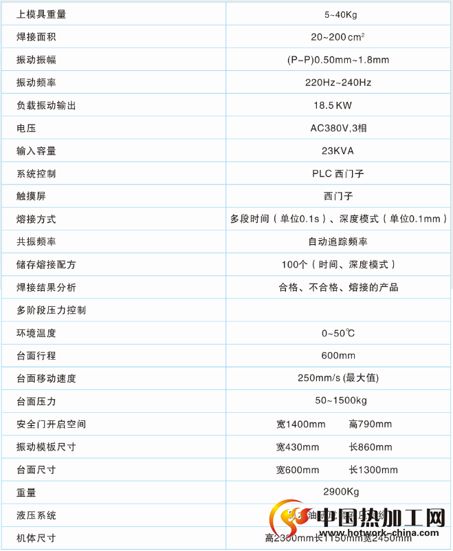 震动摩擦焊接机特性技术参数